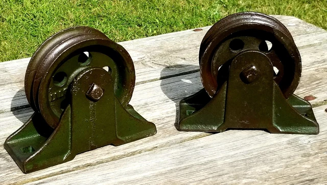 Pair of Large Antique Industrial Cast Iron Barn Pulley Reclaimed Steampunk Nice!