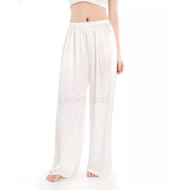 Ladies Silky Satin Wide Leg Pyjamas Pants Sleepwear Loose Lounge Pj Bottoms Pant