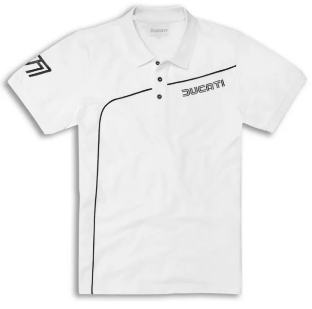 Ducati 77 Retro Polo T-Shirt Meccanica short Sleeve White New