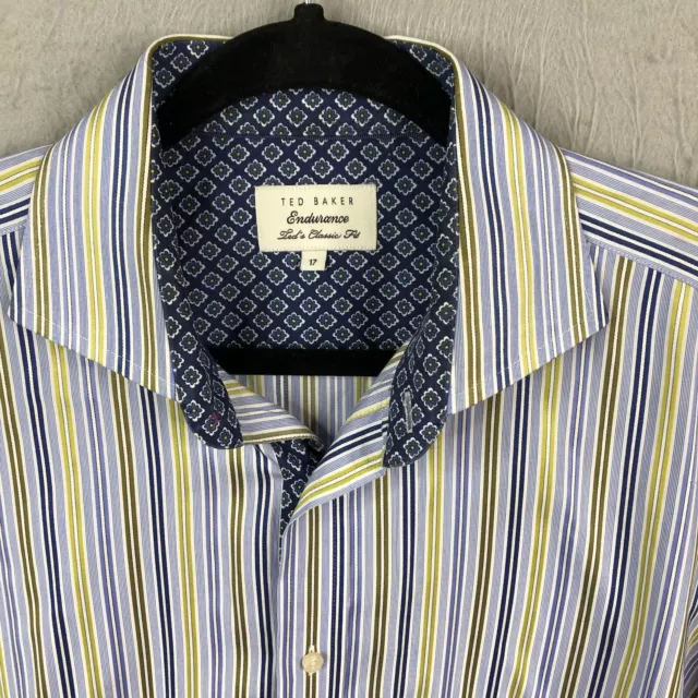 Ted Baker Shirt Mens Large 17 Blue Striped French Contrast Cuff Button Up Office 2