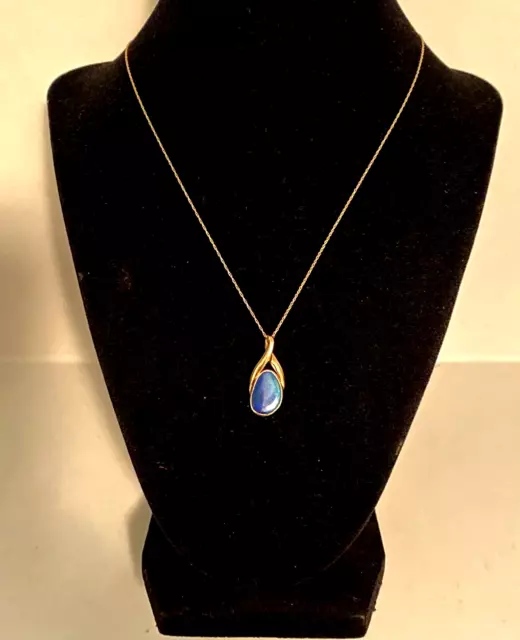 14k Gold Large 1" Australian Boulder Opal Freeform Slide Pendant Necklace IOG