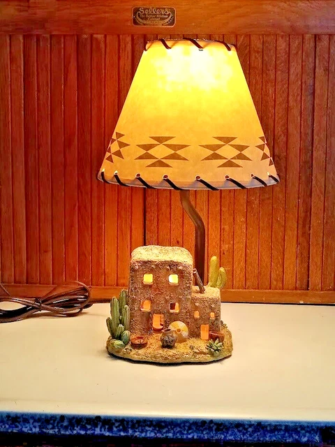 Southwest Theme Small Table Lamp W Lighted Adobe House - New 14.25" T, 8.5" W