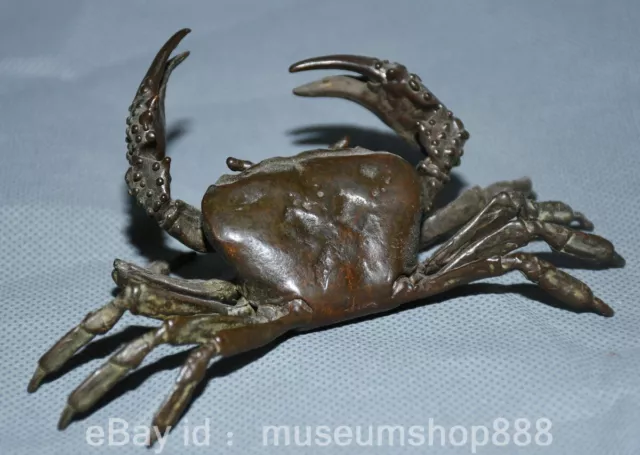 4.6" Old Chinese Red Bronze Craving Fengshui Crab Reptile Animal Sculpture