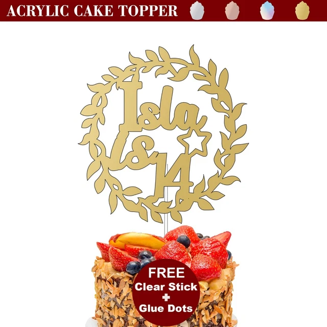 Topper torta a specchio acrilico personalizzato cerchio compleanno qualsiasi età nome 21° 30°