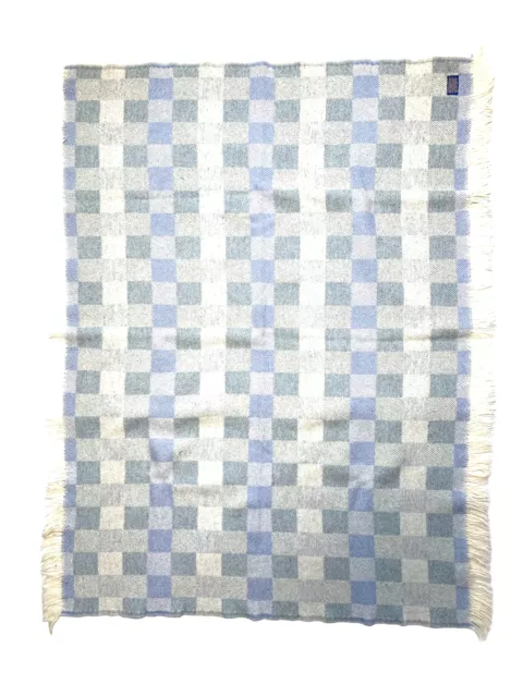 Pendleton 100% Wool Blanket Throw Blue White Check 62" x 48"