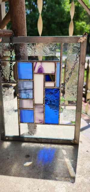 Colorful Stained Glass Med Window Panel Sun Catcher Metal Frame 10"Hx 8"Wx .25"D