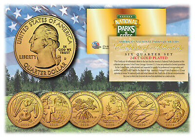 2020 2021 24K Gold National Parks America the Beautiful Coins Quarters SET of 6