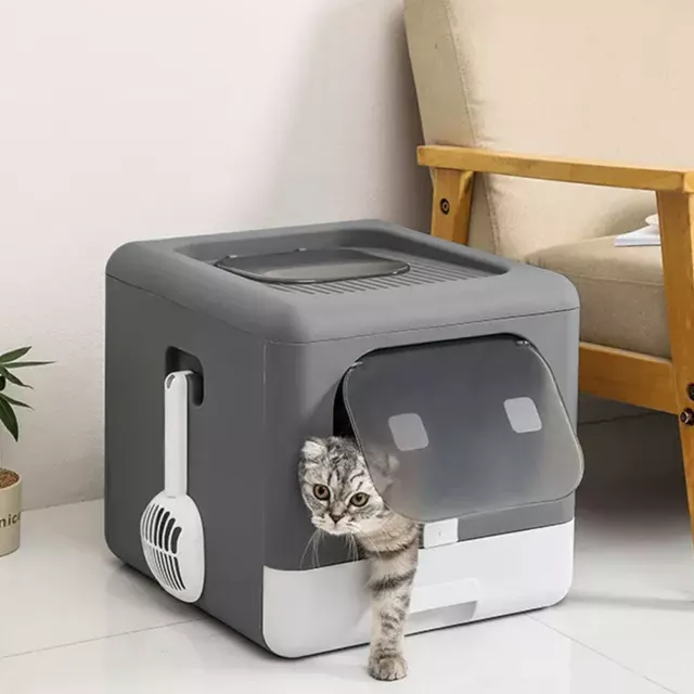 Large Cat Litter Box Cat Pan Drawer Anti-Splashing Cat Potty Tray Self Cleaning