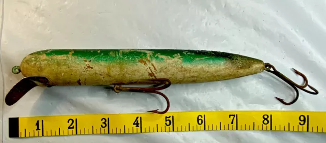 ANTIQUE WOODEN FISHING Lure Muskie Pike Large Tooth Marks Patina