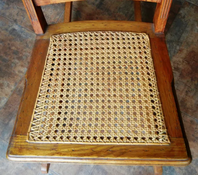 ANTIQUE GOLDEN OAK, HAND-CARVED, CANED NURSING/SEWING ROCKER Orig owner 3