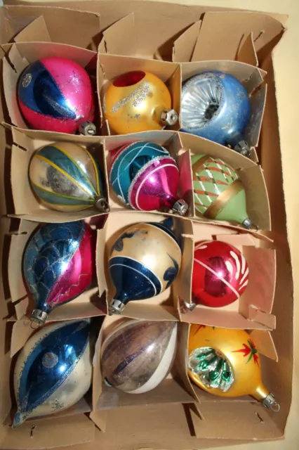 Vintage Santaland Box 12 Medium Vintage Mercury Glass Polish Christmas Ornaments