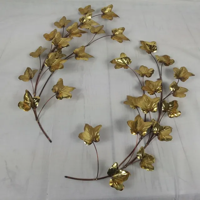 2 Vintage Home Interiors Gold Tone Metal Ivy Leaf Branches Wall Decor Accents