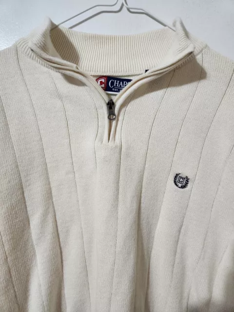 Chaps Mens XL 1/4 Zip Pullover Ivory Sweater Embroidered Logo Ribbed Preppy Y2K