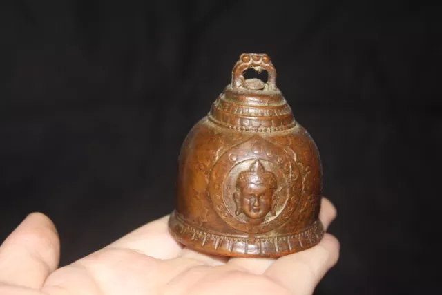 2.2" Tibet Buddhism temple bronze Sakyamuni Buddha head Bell Chung chimes clock