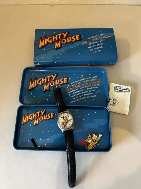 Limited Edition Mighty Mouse Fossil Watch With Case And Pin