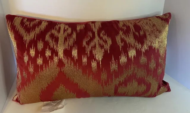 Callisto Home Red Velour And Gold  24" X 14" Pillow Feather & Down . New W/ Tags