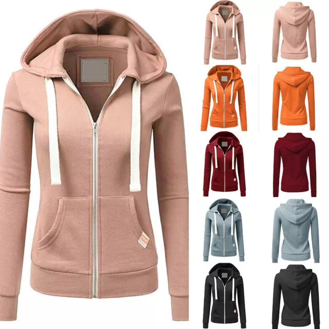 Womens Zip Up Hooded Sweatshirt Fleece Hoodie Sport Jacket Coat Outerwear Tops