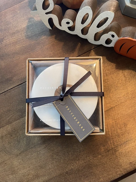 Pottery Barn Handmade Alphabet Marble & Wood Coasters Initial “C” S/4 NIB NWT