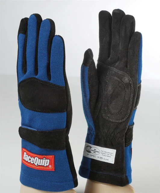 Racequip Driving Gloves 355 2-Layer Nomex/Leather Blue/Black Men's Lg SFI 3.3/5