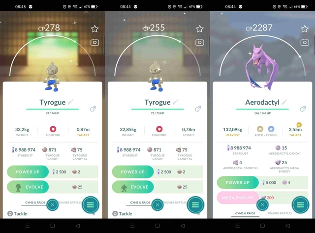 Shiny 2xTyrogue Aerodactyl Kangaskhan Larvitar Lapras Alomomola PoGo MiniAcc