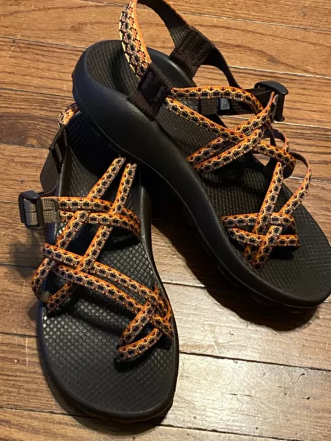 CHACO Zx2 Double strap Vibram Hiking sandal Size 10  cross loop toe brown orange