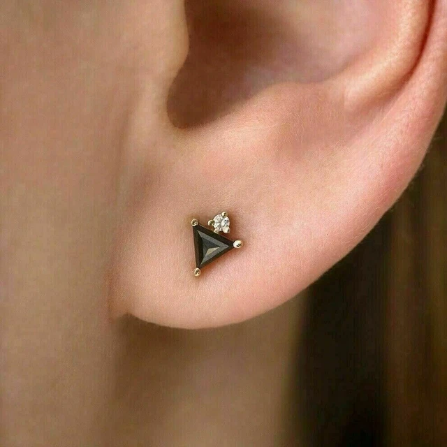2Ct Trillion Cut Lab Created Black Diamond Stud Earrings 14K Yellow Gold Plated