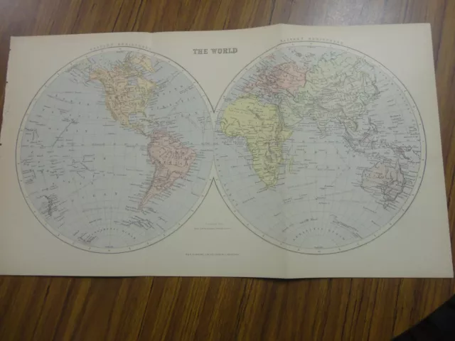 Nice color map of The World. Printed 1888 by Chambers