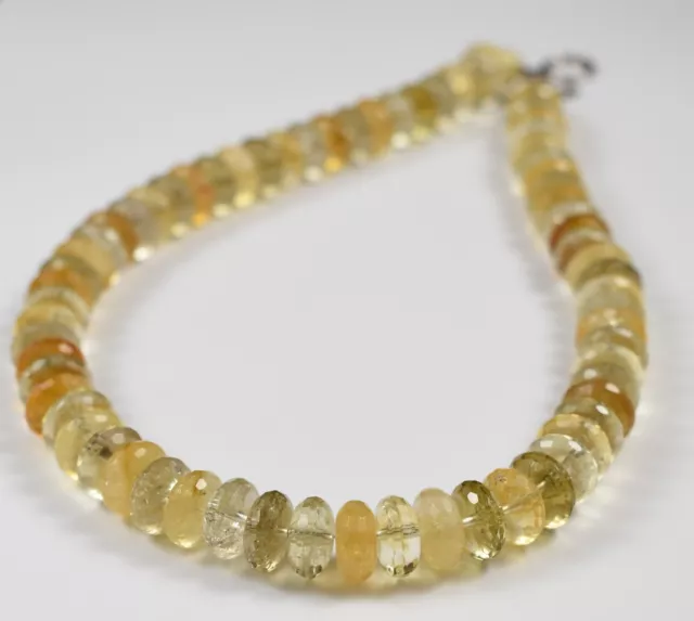 Stunning Facet Cut and Polished Natural Yellow Quartz Necklace and Silver Clasp