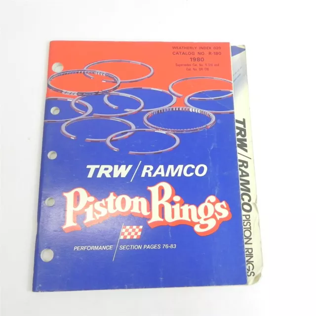 Vintage 1980 Trw Ramco Piston Rings Performance Parts Catalog R-180