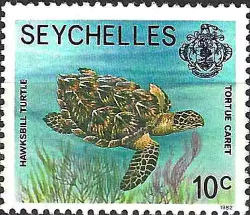 Timbre Reptiles Tortues Faune marine Seychelles 517A ** (74228B)