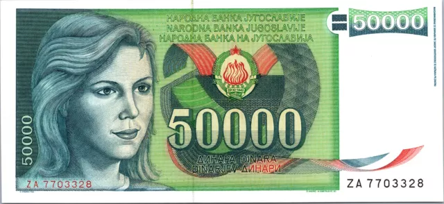 Yugoslavia 50000 Dinara 1988, REPLACEMENT ZA Prefix, UNC- P-96