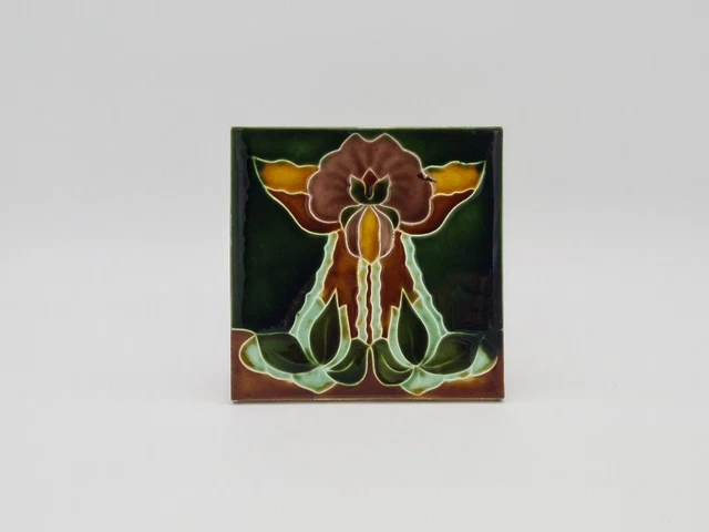 Antique Fireplace Art Nouveau Majolica tile by Henry Richards. C1905 2