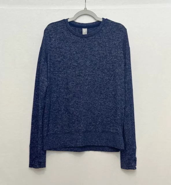 Athleta Girl Pullover L 12 Rayon Blend Heather Navy Long Sleeve Thumb Holes