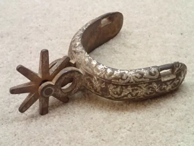 Vintage Mexican Single Heavy Iron Spur 8pt Rowel Estate Item Rough Survivor