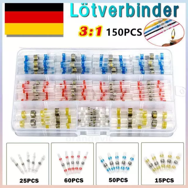 150x Lötverbinder Schrumpfverbinder Stoßverbinder Quetschverbinder Kabelver Set