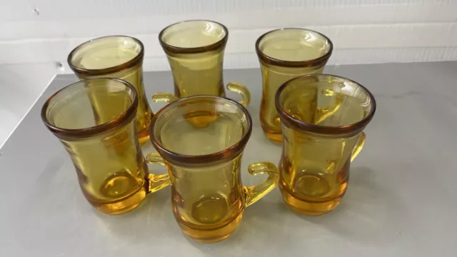 Vintage Amber Glass Shot Glasses with Handle Man Cave Barware Set of 6