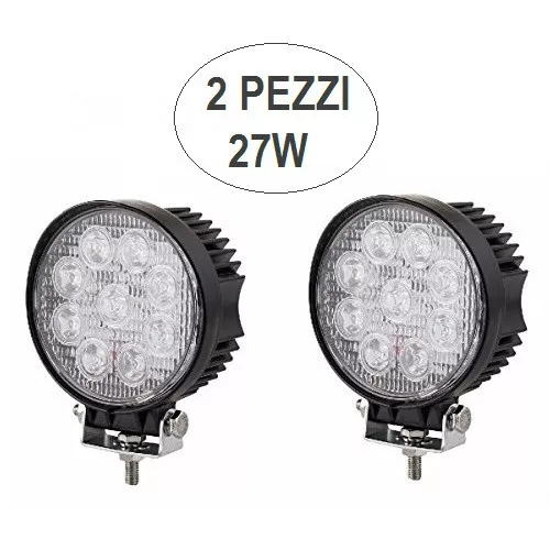 Kit 2 Pezzi Faro Faretto 27W Fari 27 Watt 9 Led 12V Auto Per Lavoro Barca Jeep