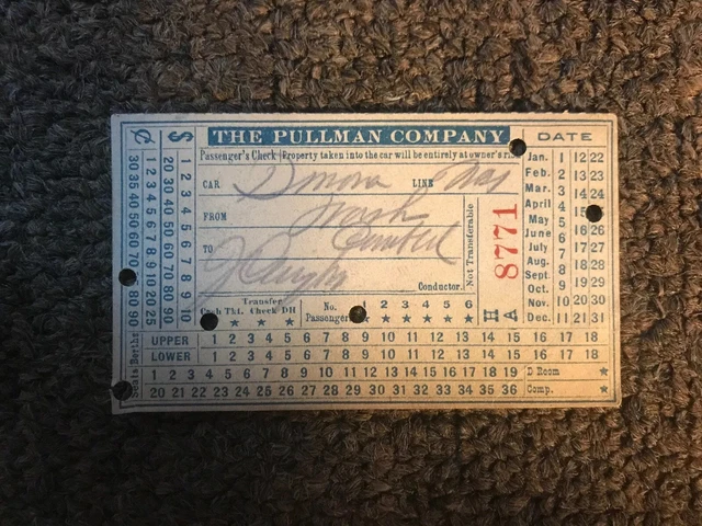 The Pullman Company 1925 Railroad Train Ticket