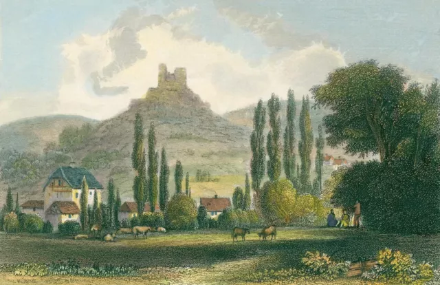 ERLENBACH BEI DAHN - Panoramaansicht - Stahlstich um 1860