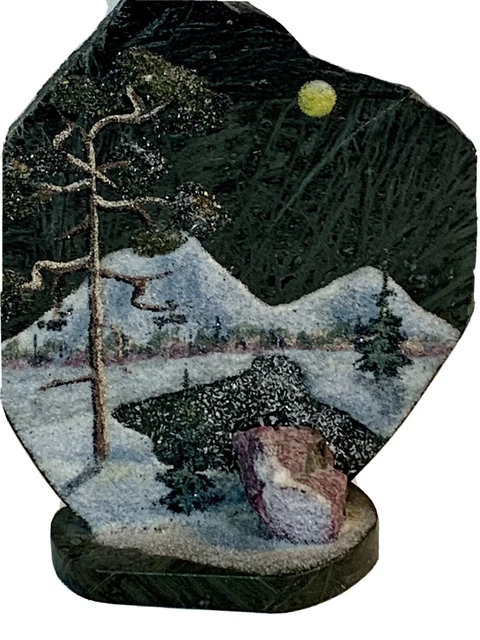 Vintage marble folk art knick knack home decor with quartz crystal Russian 6 x 5