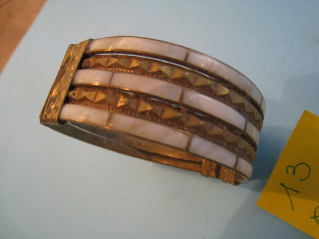 ANCIEN BRACELET ETHNIQUE en bronze argenté à grelots style esclave