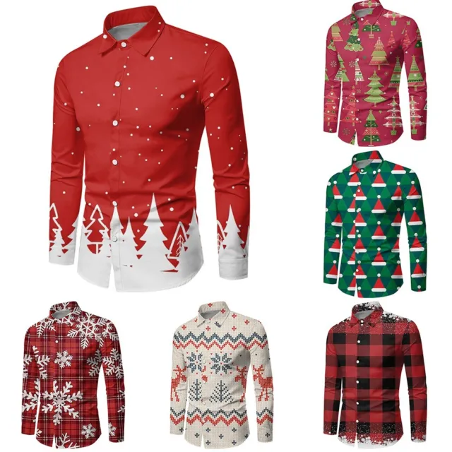 Camicia da uomo alla moda Natale a T abito top con bottoni e collo con risvolto