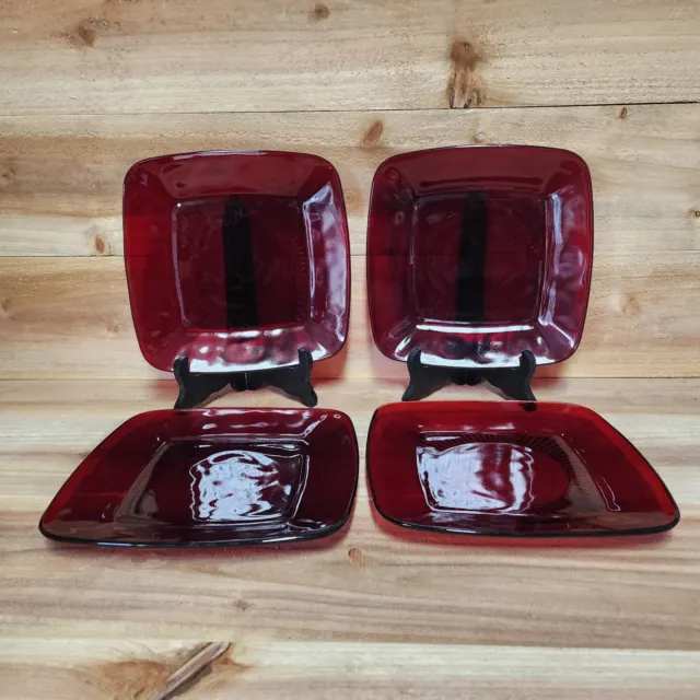 Set of 4 VTG Anchor Hocking Charm Ruby Square 8 3/8" Luncheon Plates