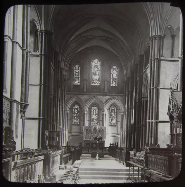 Glas magische Laterne Rutsche ROCHESTER KATHEDRAL CHOR OSTEN C1890 ALTES FOTO
