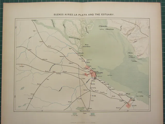 c1890 ANTIQUE MAP ~ BUENOS AYRES LA PLATA & THE ESTUARY SOUTH AMERICA