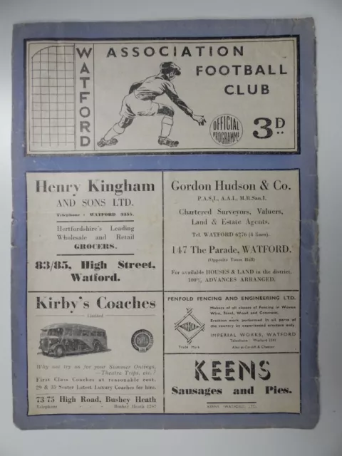 WATFORD v SWINDON TOWN | 1947/1948 | DIV. 3 (SOUTH) | 29 MAR 1948 | UK FREEPOST