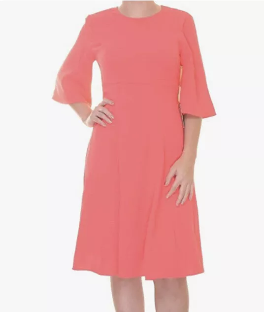 NWT  CeCe by Cynthia Steffe Women's Emery Elbow-Sleeve Seamed Dress Coral Sz 12