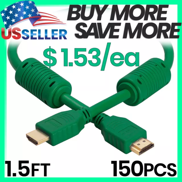 150pcs 1.5FT HDMI Cord 4K 28AWG HDMI Cable UHD ARC for Laptop Monitor XBOX Green
