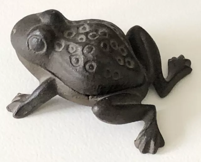 Vintage Cast-Iron Spotted Frog Toad Covered Trinket Box Sculpture Figure