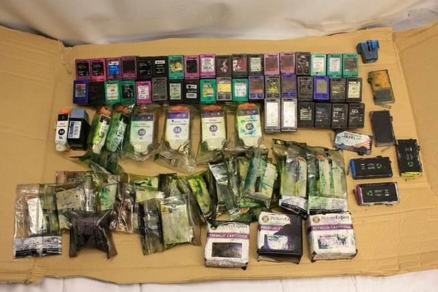 Lot De 77 Cartouches D'encre Vides Mélangées - Marques Tesco, Asda, Wilko - Pour Pièces Ou Recharges
